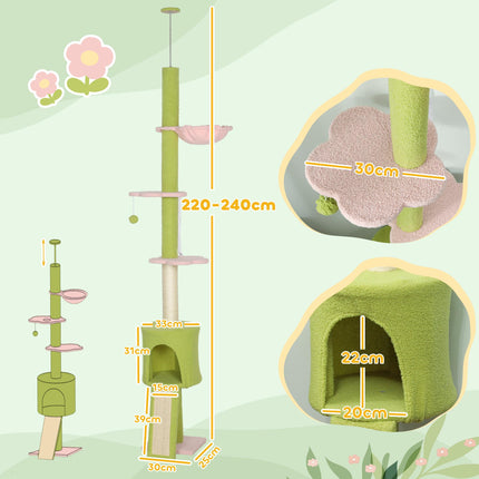 Adjustable Cat Tree with Hammock & Sisal Posts, Green