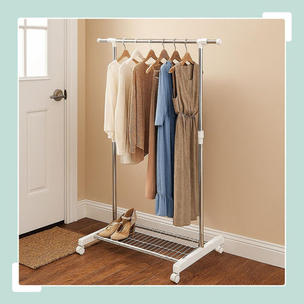 Adjustable Coat Rack with Castors and Shelf