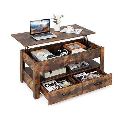 Verstellbarer Couchtisch mit Schubladen, Holz, 106x50x48 cm, Braun