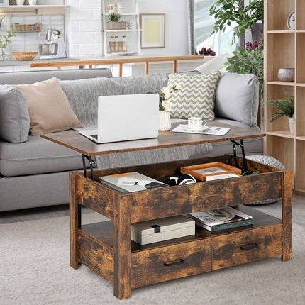 Verstellbarer Couchtisch mit Schubladen, Holz, 106x50x48 cm, Braun
