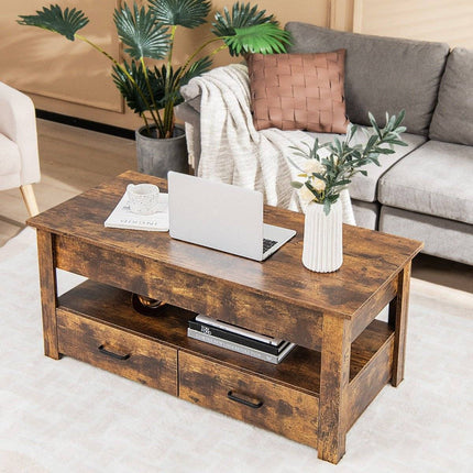 Verstellbarer Couchtisch mit Schubladen, Holz, 106x50x48 cm, Braun