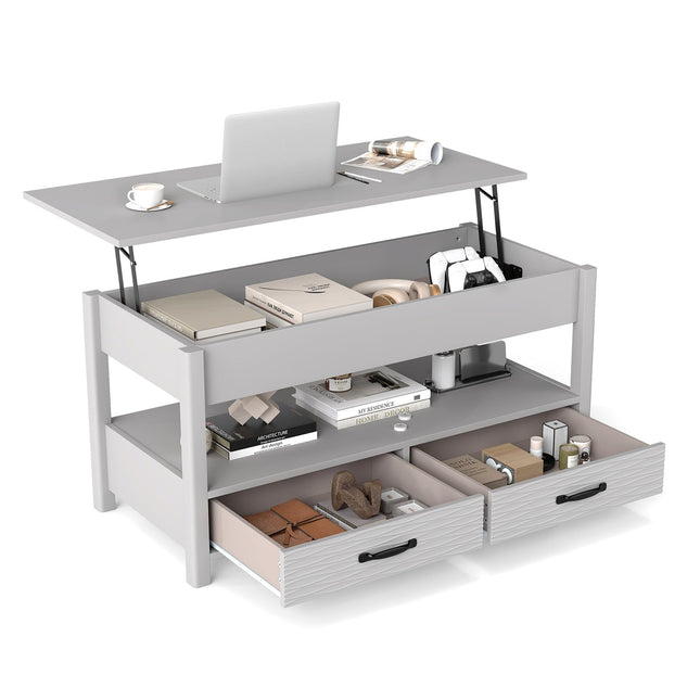 Verstellbarer Couchtisch mit Hebefunktion und 2 Schubladen