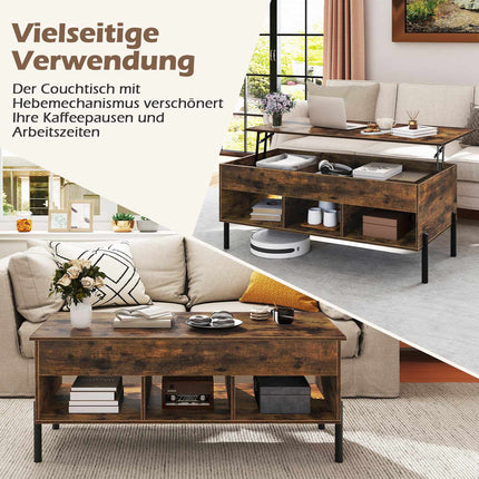 Adjustable Coffee Table with Lift-Top, Storage, Brown