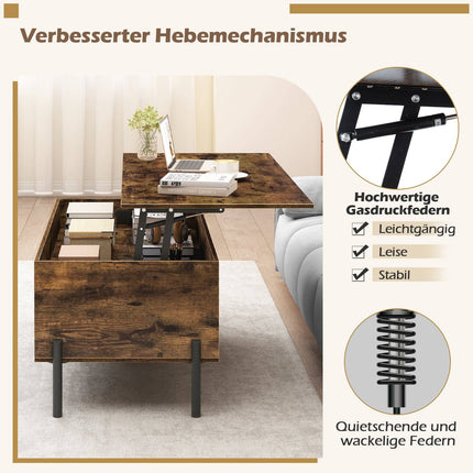Adjustable Coffee Table with Lift-Top, Storage, Brown