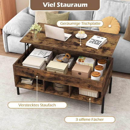 Adjustable Coffee Table with Lift-Top, Storage, Brown