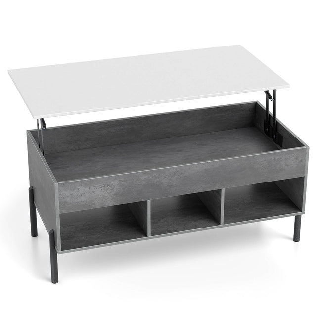 Verstellbarer Couchtisch mit Hebeplatte und Stauraum, Grau