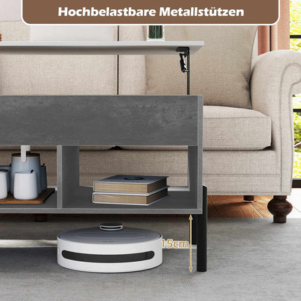 Verstellbarer Couchtisch mit Hebeplatte und Stauraum, Grau