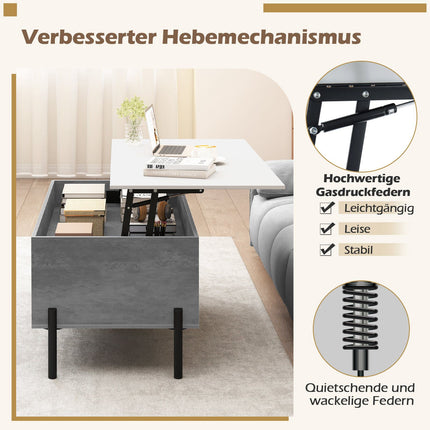 Verstellbarer Couchtisch mit Hebeplatte und Stauraum, Grau