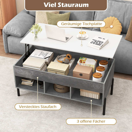 Verstellbarer Couchtisch mit Hebeplatte und Stauraum, Grau