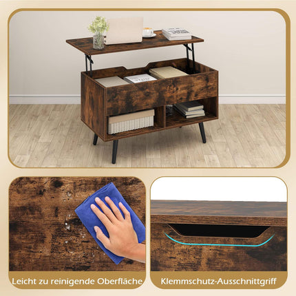 Adjustable Coffee Table with Lift-Top & Storage Shelves