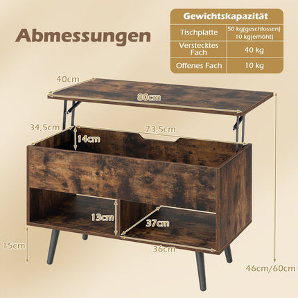 Adjustable Coffee Table with Lift-Top & Storage Shelves