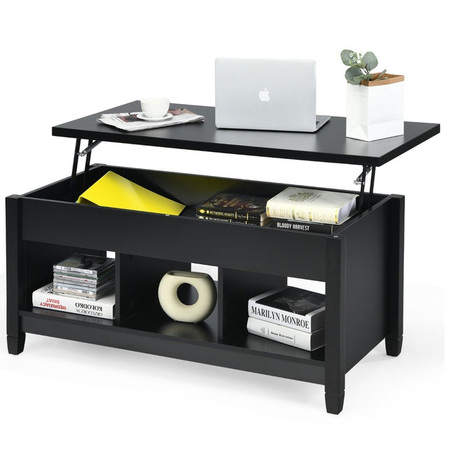 Verstellbarer Couchtisch mit Stauraum, Schwarz, 104,5x49x48-62,5 cm