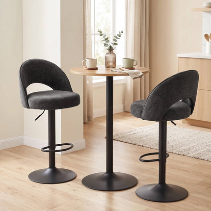 Adjustable Dark Grey Bar Stools, Set of 2, 360 Swivel