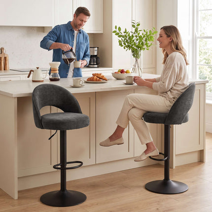 Adjustable Dark Grey Bar Stools, Set of 2, 360 Swivel