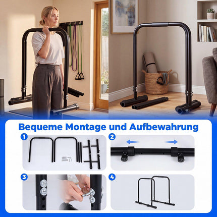 Adjustable Dip Bar Station, 660 LBS Capacity, Black Metal
