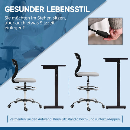 Verstellbarer Zeichenstuhl mit Fußstütze, Netzrückenlehne, Grau