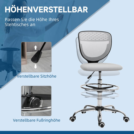 Verstellbarer Zeichenstuhl mit Fußstütze, Netzrückenlehne, Grau