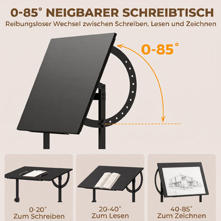 Adjustable Drawing Table with Tilt, Black, 90x60 cm
