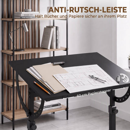 Adjustable Drawing Table with Tilt, Black, 90x60 cm