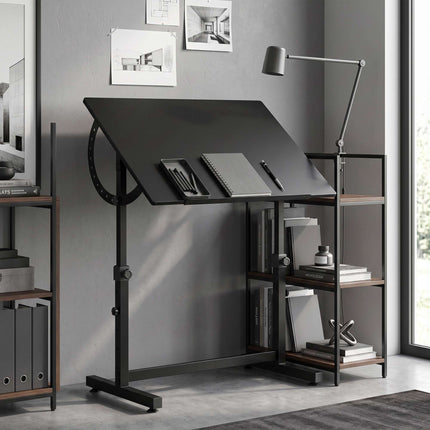 Adjustable Drawing Table with Tilt, Black, 90x60 cm