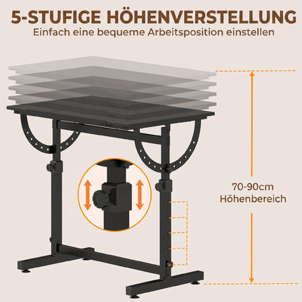 Adjustable Drawing Table with Tilt, Black, 90x60 cm