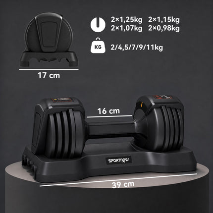 Adjustable Dumbbell Set, 11 kg with Quick-Change Mechanism