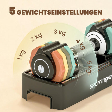 Verstellbares Kurzhantel-Set 1–5 kg mit Schnellverstellgriff