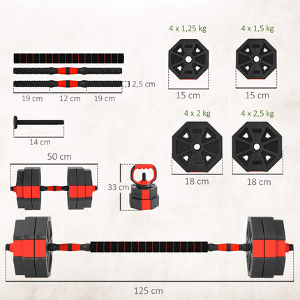 Adjustable Dumbbell Set 30 kg – 6-in-1 Barbell Kit