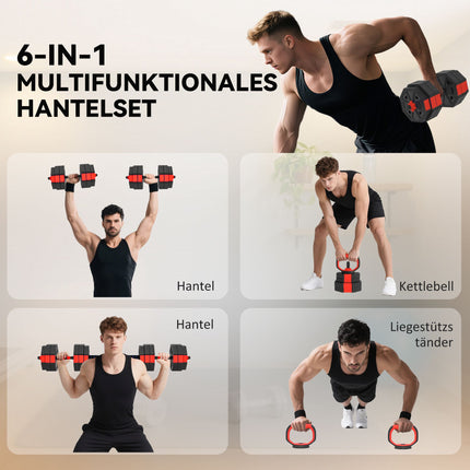 Adjustable Dumbbell Set 30 kg – 6-in-1 Barbell Kit