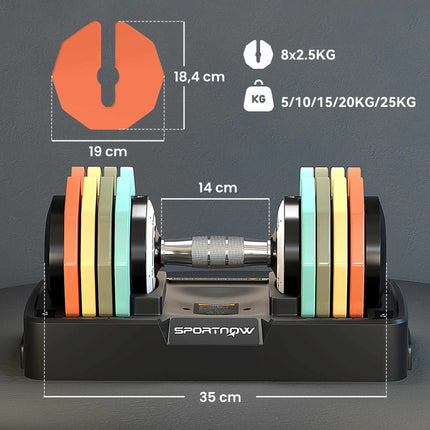 Verstellbares Kurzhantel-Set, 5-25 kg, rutschfester Griff