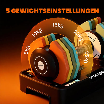 Verstellbares Kurzhantel-Set, 5-25 kg, rutschfester Griff