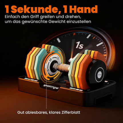 Verstellbares Kurzhantel-Set, 5-25 kg, rutschfester Griff
