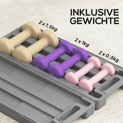 Verstellbares Kurzhantel-Set mit Koffer, 6 Paare: 0,5 kg bis 1,5 kg