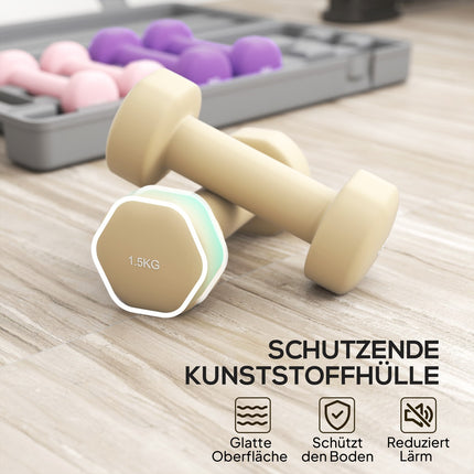 Verstellbares Kurzhantel-Set mit Koffer, 6 Paare: 0,5 kg bis 1,5 kg