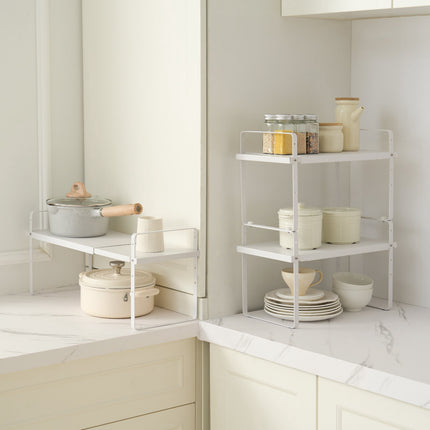 Adjustable Expandable 2-Tier Cabinet Shelf Organizer, White