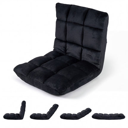 Adjustable Floor Chair, 14-Position Folding, Flannel, Dark Grey