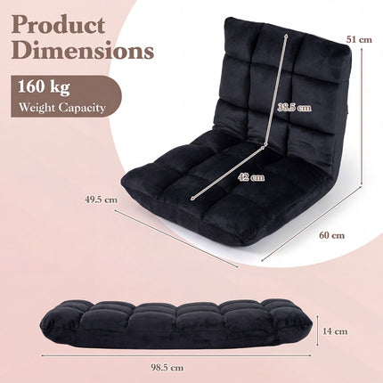 Adjustable Floor Chair, 14-Position Folding, Flannel, Dark Grey