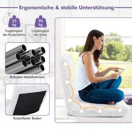 Verstellbarer Bodenstuhl, klappbar, 14 Positionen, weiß