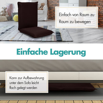 Verstellbarer Bodenstuhl mit 6-fach verstellbarer Rückenlehne, Kaffeefarbenes Textil