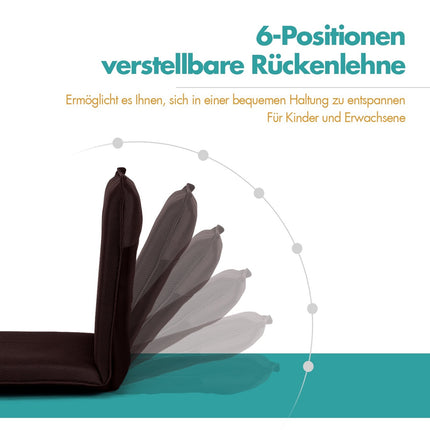 Verstellbarer Bodenstuhl mit 6-fach verstellbarer Rückenlehne, Kaffeefarbenes Textil