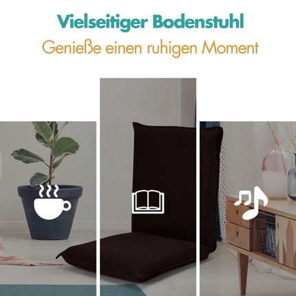 Verstellbarer Bodenstuhl mit 6-fach verstellbarer Rückenlehne, Kaffeefarbenes Textil