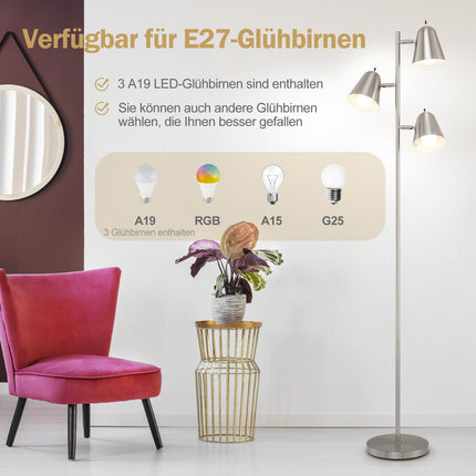 Adjustable Floor Lamp with 3 LED Bulbs, 360 Shades