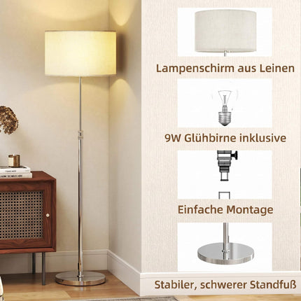 Adjustable Floor Lamp with Remote, Beige Fabric Shade