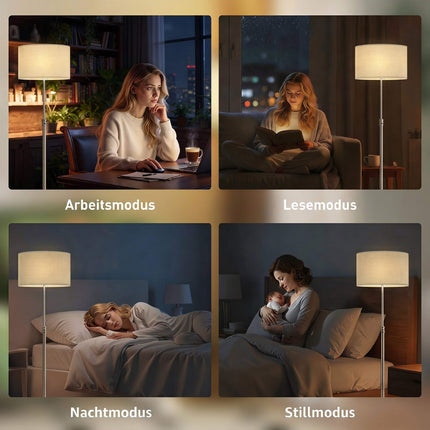 Adjustable Floor Lamp with Remote, Beige Fabric Shade