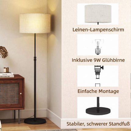 Adjustable Floor Lamp with Remote, Fabric Shade, Black