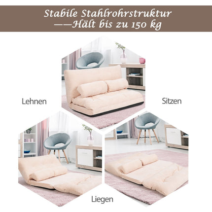 Adjustable Floor Sofa Bed with 2 Cushions, Beige