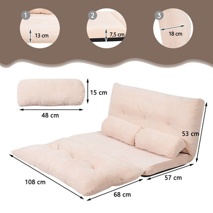 Adjustable Floor Sofa Bed with 2 Cushions, Beige