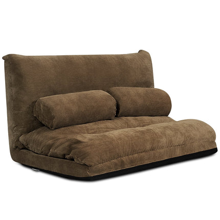 Adjustable Floor Sofa Bed with 2 Cushions, Brown