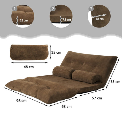 Adjustable Floor Sofa Bed with 2 Cushions, Brown