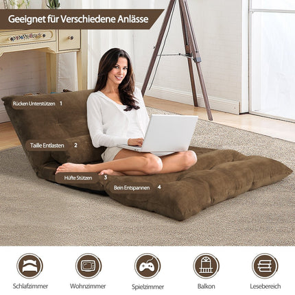 Adjustable Floor Sofa Bed with 2 Cushions, Brown